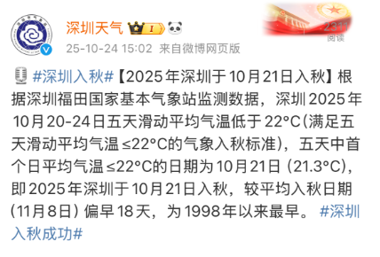 哈福配资 深圳官宣：入秋！